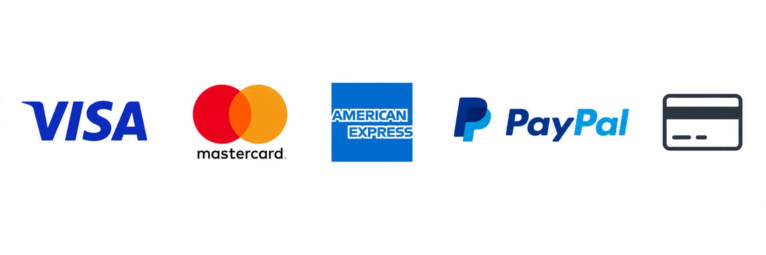 Métodos de pago aceptados: Visa, Mastercard, American Express, PayPal y tarjetas de crédito
